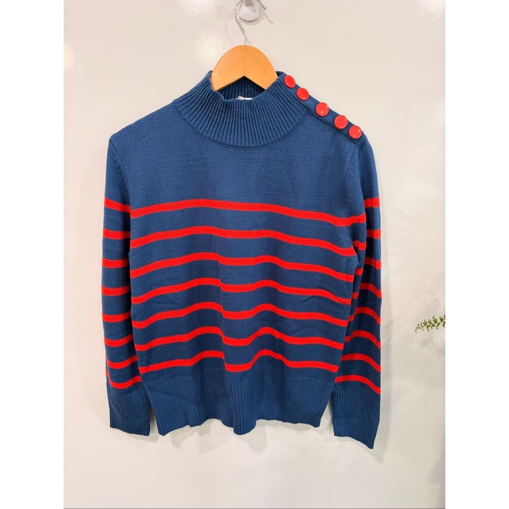 NWT Striped Mock Neck Sweater Red Button S
